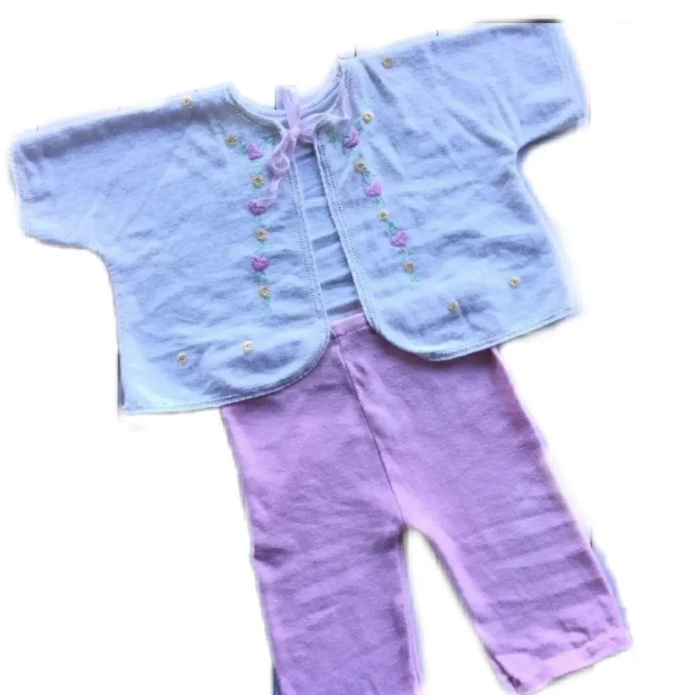 Baby girl vintage pajama set apron shirt embroider